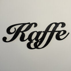 Sort kaffe skilt med glittereffekt